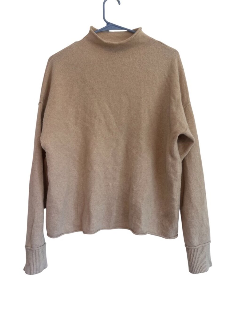 Tahari 100% Cashmere Sweater Womens XL Beige Roll Neck Old Money Minimalist